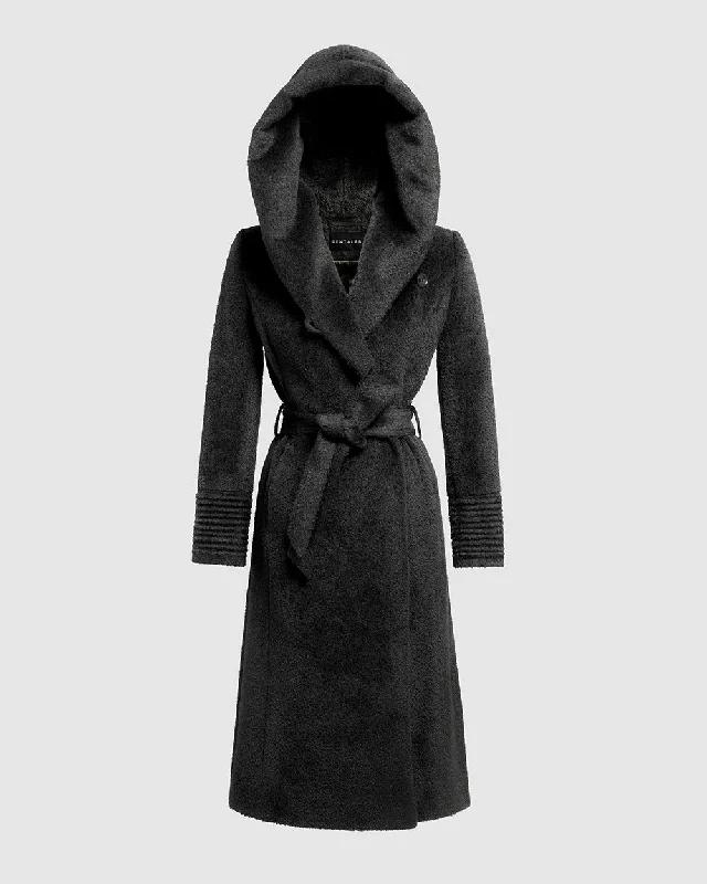 Bouclé Alpaca Long Hooded Wrap Coat