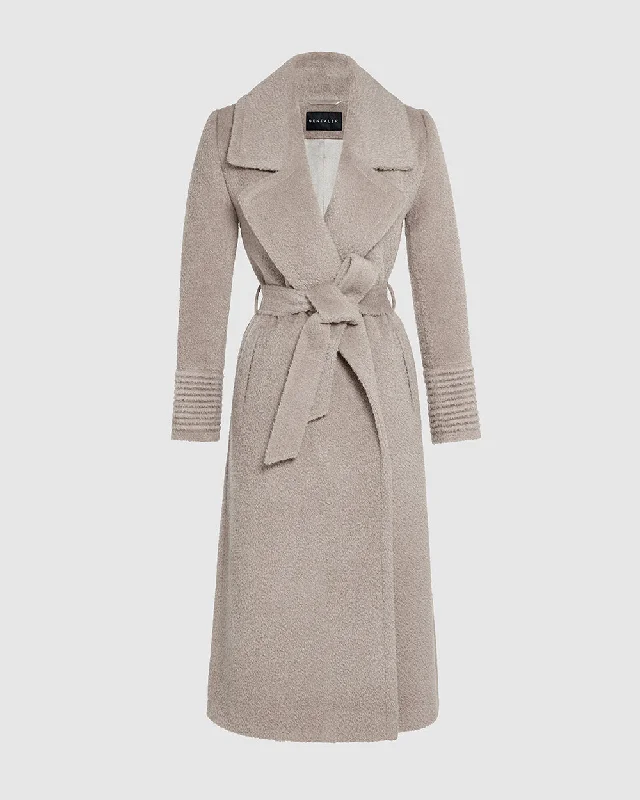 Bouclé Alpaca Long Notched Collar Wrap Coat