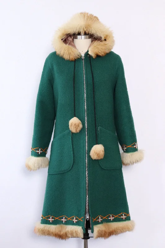 Embroidered Emerald Hooded Coat S-S/M