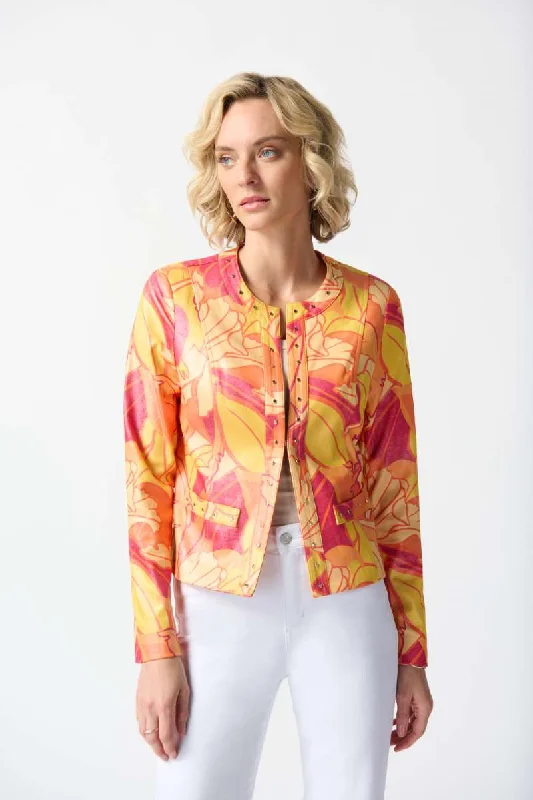 Foiled Suede Floral Print Fitted Jacket in Pink/Multi 242916 by Joseph Ribkoff