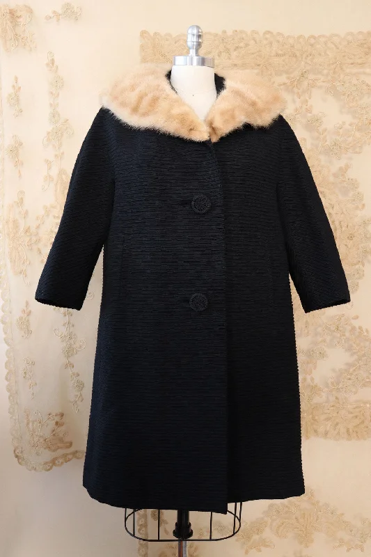 Mink Collar Ribbed Swing Coat XS-M