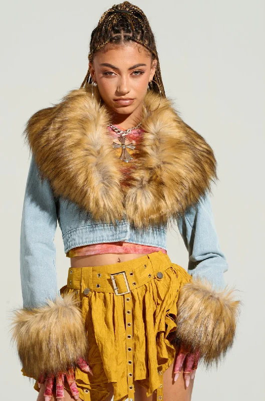 NEW GISELE CROPPED FUR TRIM JACKET