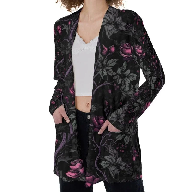 Women's Gothoc Pink Floral Patch Pocket Cardigan