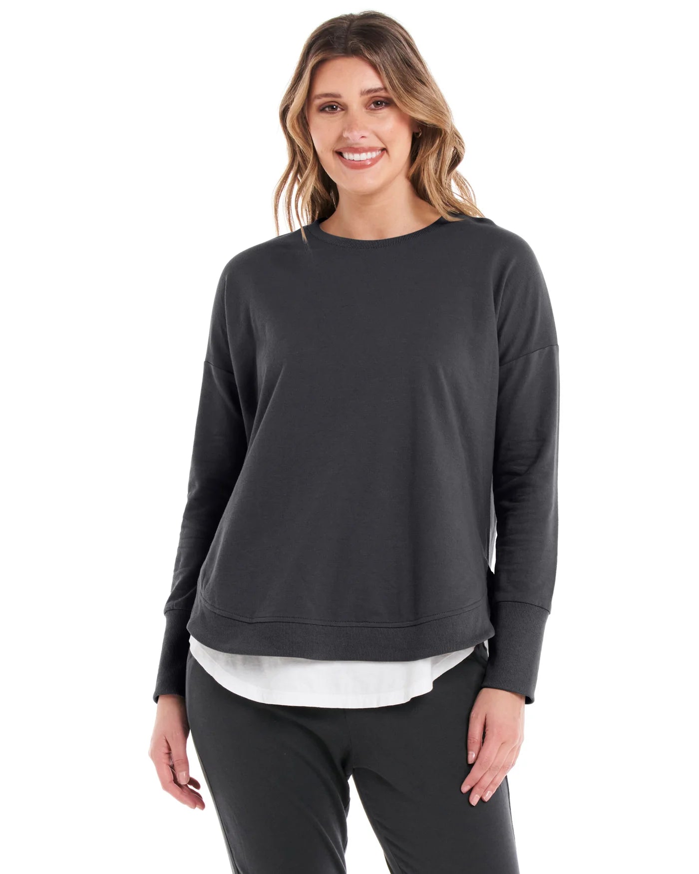 BETTY BASICS LUCY FRENCH TERRY SWEAT GUNMETAL