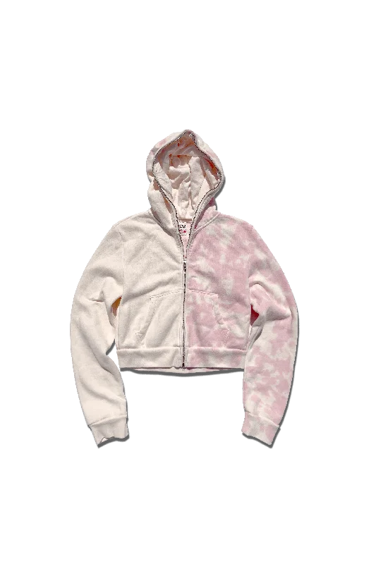 Exclusive Cropped Full Zip Body Bag Hoodie - Cotton Candy Pink Split Tie-Dye