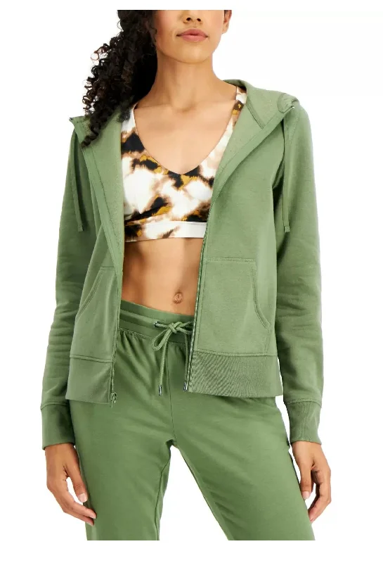 ID IDEOLOGY Performance Women's Zip-Front Fleece Hoodie, Olivine Green