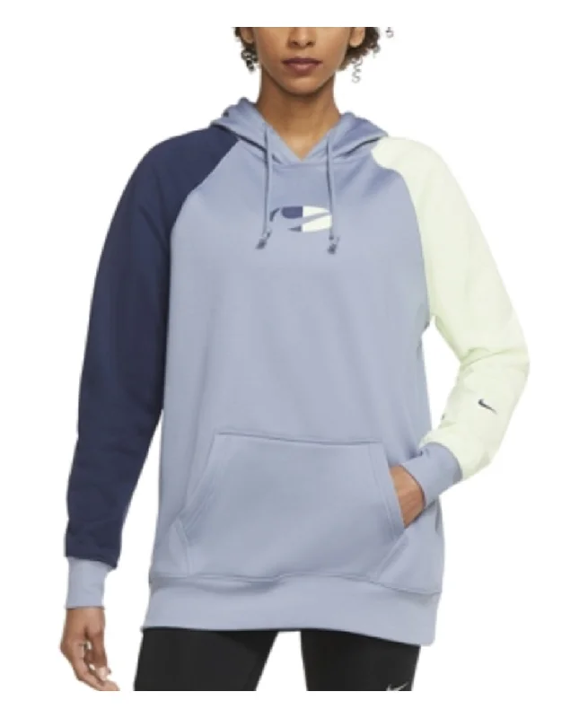 Nike Women's Cotton Therma-FIT Colorblocked Hoodie, Blue/Green/Gray, S