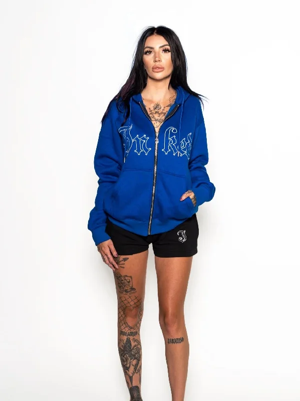 Women's Inked Embroidered Zip Up Hoodie - Blue/White